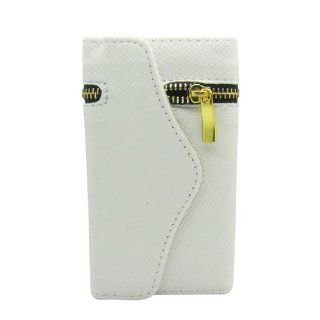 1X PU Leather Zipper Wallet Card Holder Flip Magnetic Case Cover For iPhone 4/4S White Cell Phones & Accessories