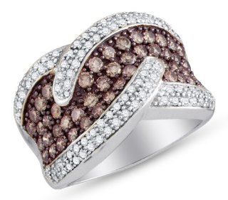 10K White Gold Channel Set Round Brilliant Cut Chocolate Brown and White Diamond Ladies Womens Fashion, Wedding Ring OR Anniversary Band (2.03 cttw.) Jewelry