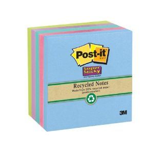 Post it Recycled Super Sticky Notes, 3 x 3 Inches, Assorted Tropical Colors, 5 Pads/Pack 