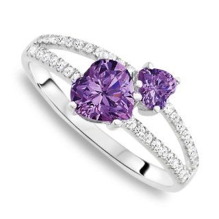 Created Amethyst Two Stone Heart Ring 0.654 Ctw in Sterling Silver (618080) Watches