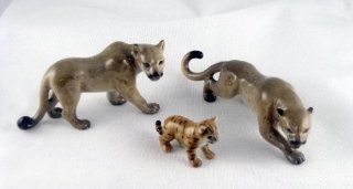 COUGAR Brown Family Mom/Dad/Cub strolls w 3 New Miniature Porcelain Figurines KLIMA K681   Collectible Figurines