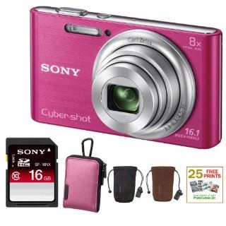 SONY Cyber shot DSC W730 Compact Zoom Digital Camera in Pink + 16GB Secure Digital Memory Card + Sony Case in Pink + Sony Drawstring Style Case + 25 Free Quality Photo Prints  Point And Shoot Digital Camera Bundles  Camera & Photo