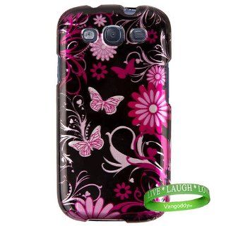 Quality Samsung Galaxy S3 / s III Hard Snap On Case  ( Purple Butterfly & Flower ) + VanGoddy Trademarked Live Laugh Love Wrist Band Cell Phones & Accessories