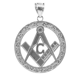 925 Sterling Silver Freemason Medallion Style Masonic Pendant (Large) Jewelry
