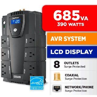 CyberPower CP685AVRLCD Intelligent LCD UPS 685VA 390W AVR Compact Electronics