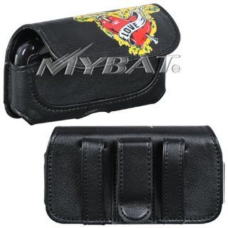 Black Red Nailed Love Heart Tattoo Roller Printing Design Leather Horizontal Pouch Carry Case Belt Clip for Garmin G60 Nuvifone, HTC XV6850 Touch Pro CDMA Verizon, Huawei M750, U7519 Tap, LG AX840 Tritan, GT950 Arena, LN510 Rumor Touch, VX8575 Chocolate To