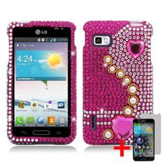 LG OPTIMUS F3 MS659 3D PINK HEART PEARL DIAMOND BLING COVER SNAP ON HARD CASE + FREE CAR CHARGER from [ACCESSORY ARENA] Cell Phones & Accessories