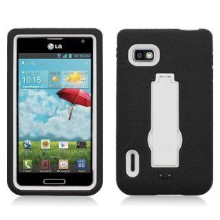For LG Optimus F3/MS659 (T Mobile/MetroPcs) Layer Case, 3 in 1 w/Stand Black Skin+White Cover Cell Phones & Accessories