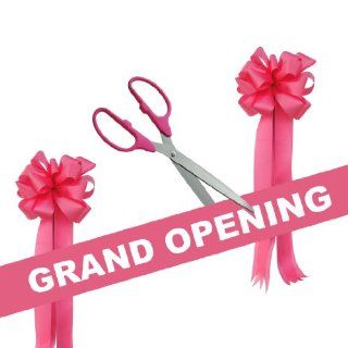 Grand Opening Kit   25" Pink/Silver Ceremonial Ribbon Cutting Scissors with 5 Yards of 6" Pink Grand Opening Ribbon and 2 Pink Bows 