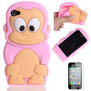 Wisedeal Cute Animal 3D Monkey King Silicone Case Cover Skin for Apple iPhone 5 With Screen Protection(Pink) Cell Phones & Accessories