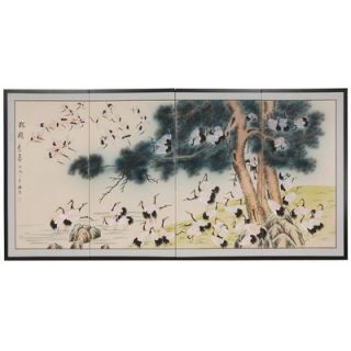 Oriental Furniture 36 Hundred Cranes Silk Screen with Bracket