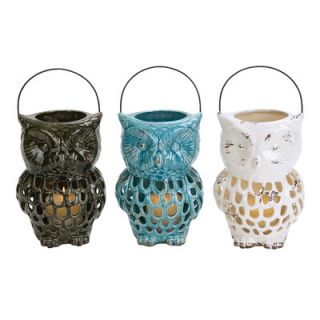 Woodland Imports Owl Ceramic Lantern (Set of 3)