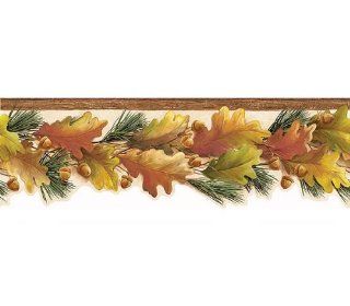 Orange Oak Leaves Acorns Wallpaper Border   Wall Borders