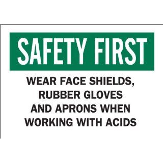 Brady 22369 Plastic Chemical & Hazardous Materials Sign, 7" X 10", Legend "Wear Face Shields, Rubber Gloves And Aprons When Working With Acids" Industrial Warning Signs