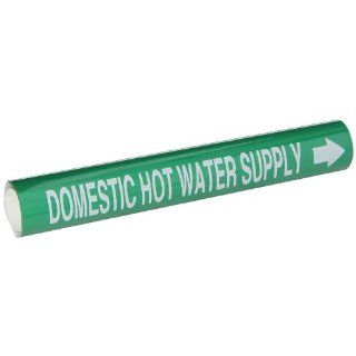 Brady 5817 I High Performance   Wrap Around Pipe Marker, B 689, White On Green Pvf Over Laminated Polyester, Legend "Domestic Hot Water Supply" Industrial Pipe Markers
