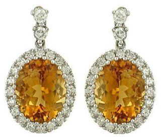 Citrine(4.25ct) Dangle Earrings w/ Diamonds(.67ct) Jewelry