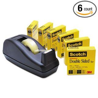 Scotch 665 Double Sided Tape with C40 Dispenser, 1/2" x 900", 6 Clear Rolls/Pack