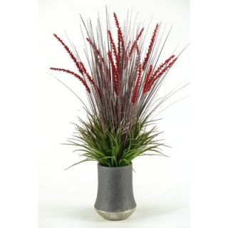 Silks Tall Onion Grass with Dogstail in Tall Wooden Vase