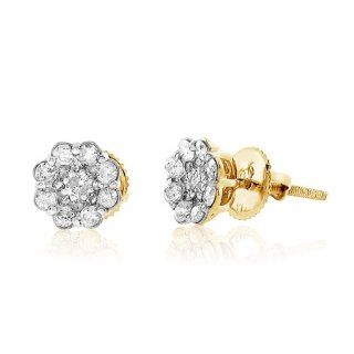 14KT 0.48 CTTW DIAMOND FLOWER EARRINGS Real Diamond Earrings Jewelry