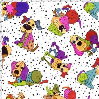 By HALF YARD Loralie Designs Dog Happy TOSSED HAPPY DOGS White 691 897 Quilting Cotton Sewing Fabric