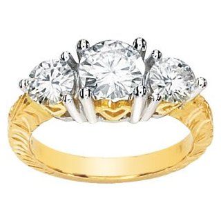 Gorgeous 14k Yellow/White gold Moissanite 3 Stone 2 CT TW Anniversary Band Women's Ring Size 5.5 Jewelry