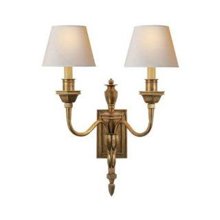 Michael S Smith Winslow Double Sconce in Hand Rubbed Antique Brass with Natural Paper Shades by Visual Comfort MS2016HAB NP   Wall Sconces  