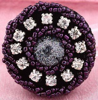 10pc Purple+Clear Crystal on Black Velvet Fabric Beaded Sewing On Fabric Covered Handmade Button J0186 2