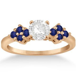 Blue Sapphire Floral Cluster Engagement Ring with Side Accents 18k White Gold Prong Set (0.35 ct) Allurez Jewelry