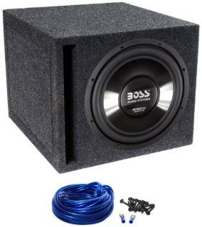 Package Boss Audio Chaos CE12DVC 12" 2200 Watt Dual 4 Ohm Subwoofer With Chrome Cone + Atrend E12SV Single 12" Mdf Vented Subwoofer Enclosure + Single Enclosure Wire Kit With 14 Gauge Speaker Wire + Screws + Spade Terminals  Vehicle Subwoofer S