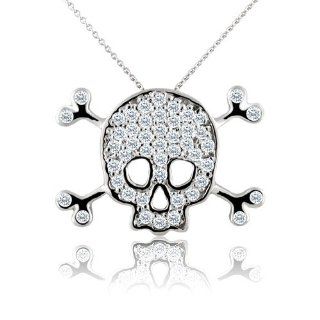 0.45CT Diamond 14K White Gold Skull and Bones Pendant P&P Luxury Jewelry