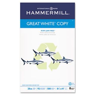 HAMMERMILL Great White Recycled Copy Paper, 92 Brightness, 20Lb, 5000