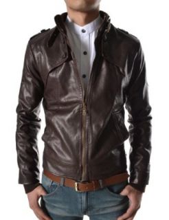 TheLees Mens Slim Fit Neck Belt Button Point Synthetic Leather Short Jacket at  Mens Clothing store