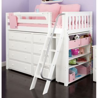 Mid Loft Bed with Angle Ladder, 4 Drawer, Narrow 4 Drawer and Bookcase
