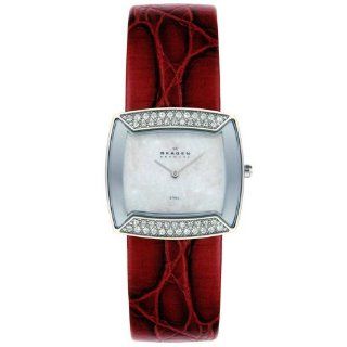 Skagen Women's 670SSLR4 Crystal Accented Red Leather Strap Watch at  Women's Watch store.