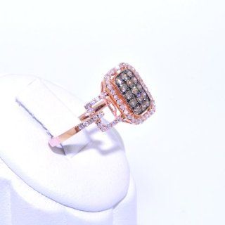 14K Rose Gold Fancy Buckle Brown/White Diamond Ring Jewelry
