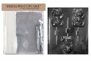 Dress My Cupcake DMCKITA123 Chocolate Candy Lollipop Packaging Kit with Mold, Sweet Teddy Bear Lollipop Candy Making Supplies Kitchen & Dining