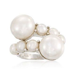 Cultured Pearl Bypass Ring in Sterling Silver. Size 8 Jewelry Products Jewelry