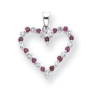 14k White Gold, Diamond & Ruby Outline Heart Pendant Jewelry