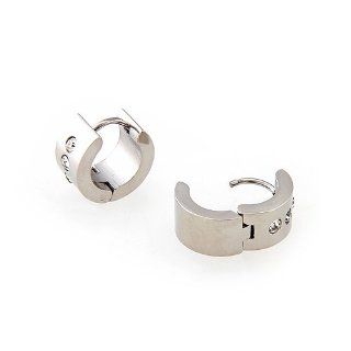 Silver Stainless Steel Circle Rhinestone Hoop Huggie Earrings 0.5x0.3" Jewelry