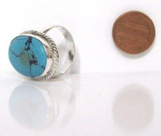 RG52 Oval Turquoise Silver Plated Weight 37.40 Cts Adjustable Ring Jewelry