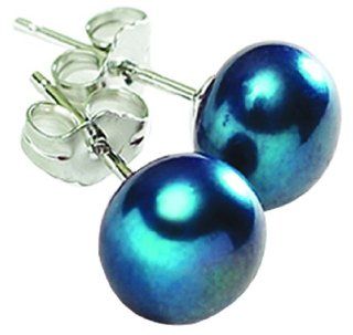 Sapphire Pearl Earrings Set in Sterling Silver with Butterfly Backs. Earrings Measure Approx. 8 9mm Stud Earrings Jewelry