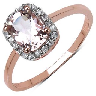 JewelzDirect 10K Rose Gold Cushion Cut Morganite Halo Ring