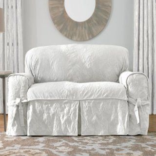 Sure Fit Matelasse Damask 1 Pc Sofa White   Sofa Slipcovers