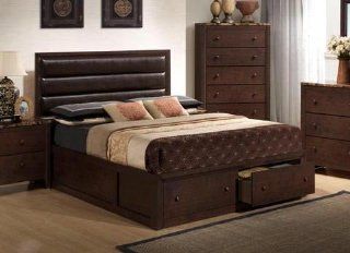 Roundhill Furniture Kirviller Bed with Leather Padded Back and Wood Panels, King, Dark Merlot Finish Home & Kitchen