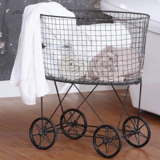 Creative Co Op Casual Country Metal Vintage Laundry Basket with Wheels