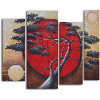 My Art Outlet 4 Piece Crimson Sun, Midnight Moon Hand Painted Oil