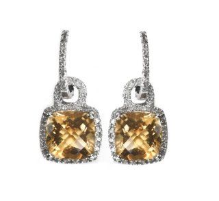 Citrine Diamond Drop Gemstone Earrings Jewelry