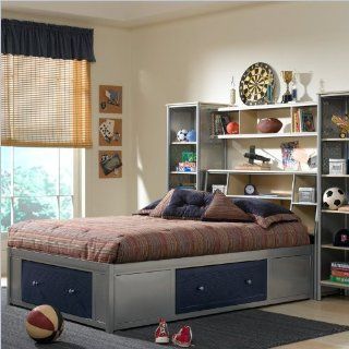 Hillsdale Universal Youth Bookcase Storage Platform Bed 4 Piece Bedroom Set in Navy and Silver     Bedroom Furniture Sets