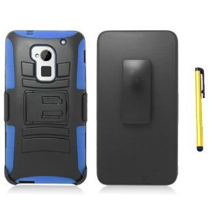 Soft Skin Case Fits LG D500 Optimus F6 Stand Rubber Blue Back Case And Holster + A Gold Color Stylus/Pen T Mobile, MetroPCS Cell Phones & Accessories