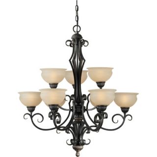 Forte Lighting 9 Light Chandelier with Rustic Umber Glass Shades